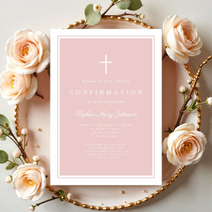 Modern Blush Pink Cross Girl Confirmation Invitation