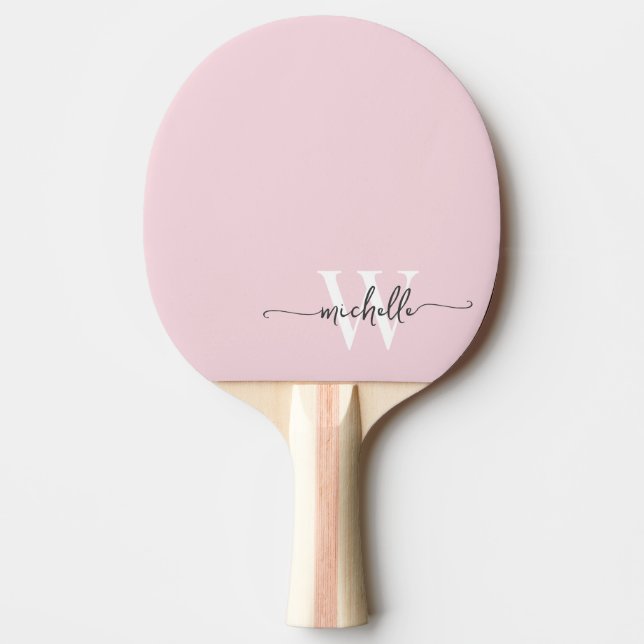 Modern Blush Pink Custom Monogram Name Script Ping Pong Paddle (Front)
