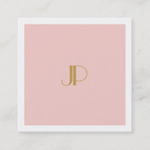 Modern Blush Pink Elegant Gold Monogram Template Square Business Card