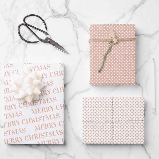 Modern blush pink elegant polka dot Christmas Wrapping Paper Sheet (Front)