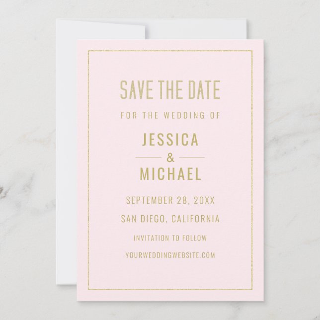 Modern Blush Pink Elegant Simple Minimalist Save The Date (Front)