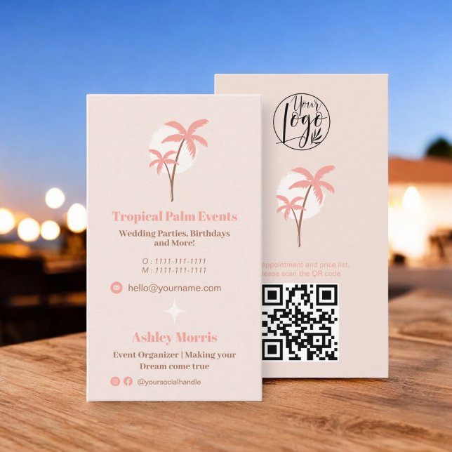 Modern blush pink event planner photo qr code logo business card (Modern blush pink event planner photo qr code logo business card)