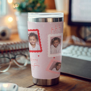 Modern Blush Pink “Fa La La” Christmas Photo Insulated Tumbler