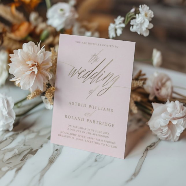 Modern Blush Pink & Faux Gold Calligraphy Wedding Invitation (Creator Uploaded)