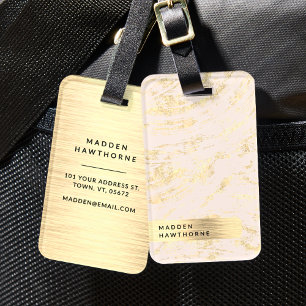 Modern Blush Pink Faux Gold Foil Brushed Metal Luggage Tag