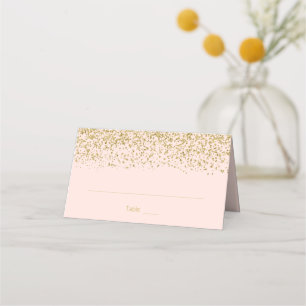 Modern Blush Pink Faux Gold Folded Place Card