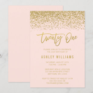 Modern Blush Pink Faux Gold Glitter 21st Birthday Invitation