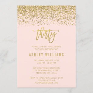 Modern Blush Pink Faux Gold Glitter 30th Birthday Invitation