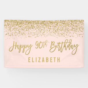 Modern Blush Pink Faux Gold Glitter 90th Birthday Banner