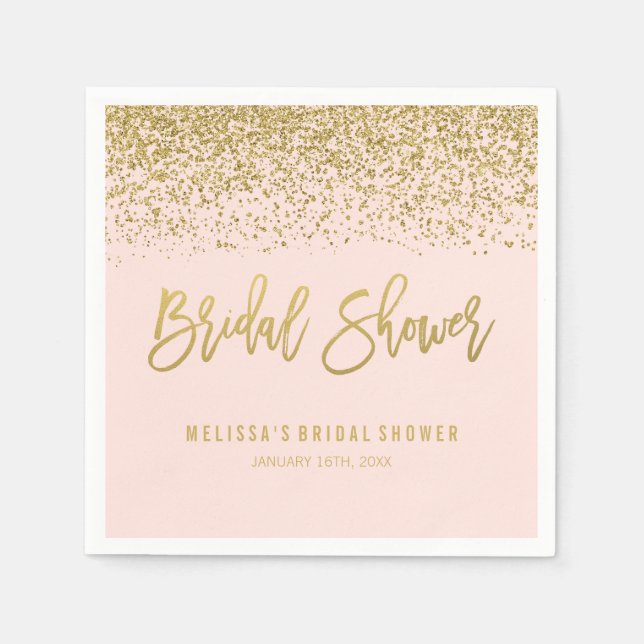Modern Blush Pink Faux Gold Glitter Bridal Shower Napkin (Front)