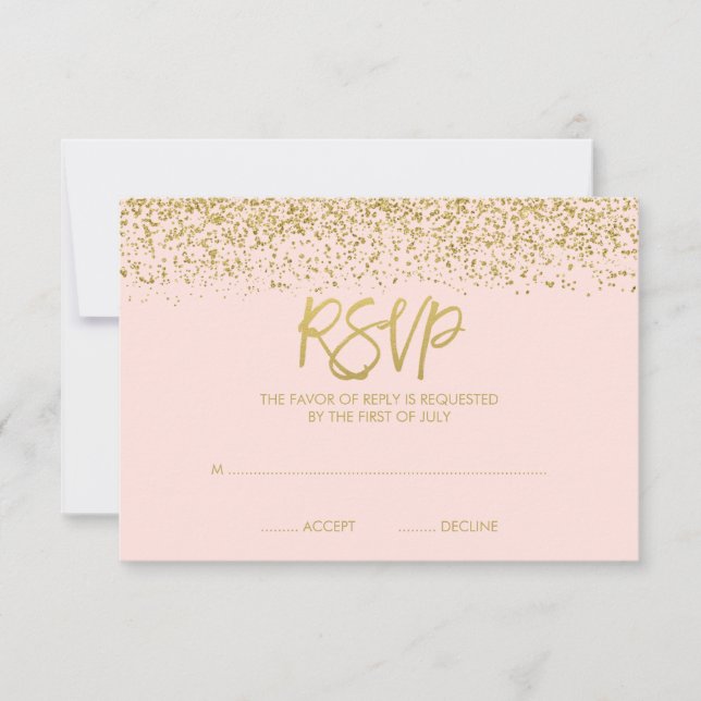 Modern Blush Pink Faux Gold Glitter RSVP (Front)