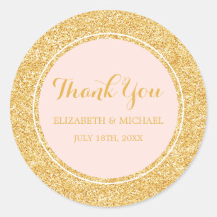 Modern Blush Pink Faux Gold Glitter Wedding Classic Round Sticker