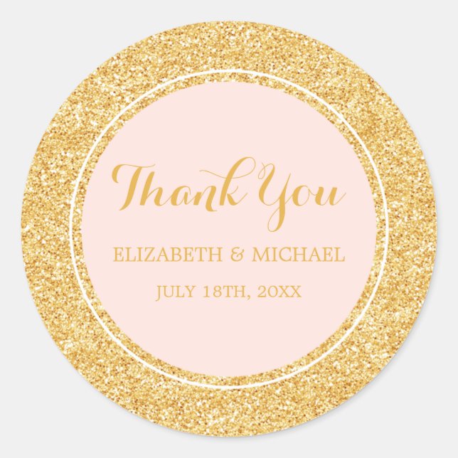 Modern Blush Pink Faux Gold Glitter Wedding Classic Round Sticker (Front)