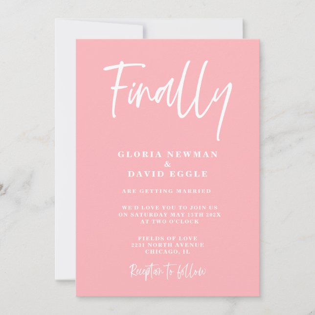 Modern Blush Pink Finally Wedding Invitation (Front)