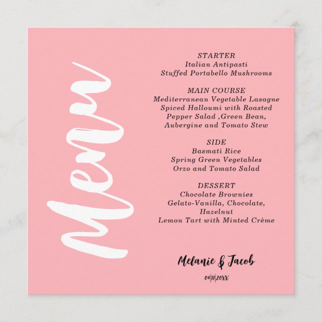 Modern Blush Pink Flat Menu Card (Front)