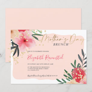 Modern blush pink floral girly gold mother's day invitation