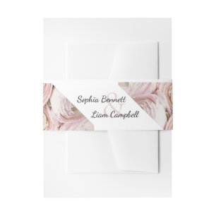 Modern blush pink floral invitation belly band