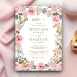 Modern Blush Pink Floral Islamic Muslim Wedding Invitation<br><div class="desc">Amaze your guests with this elegant wedding invite featuring beautiful watercolor flowers with 'Bismillah' in Arabic calligraphy. Simply add your event details on this easy-to-use template to make it a one-of-a-kind invitation.</div>