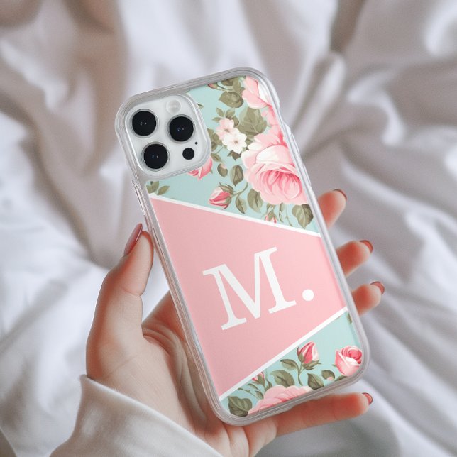 Modern Blush Pink Floral Monogram Case-Mate iPhone Case (Creator Uploaded)