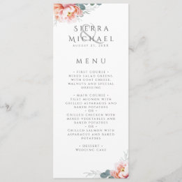 Modern Blush Pink Floral Peony Wedding Dinner Menu