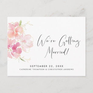 Modern Blush Pink Floral Watercolor Announcement Postcard