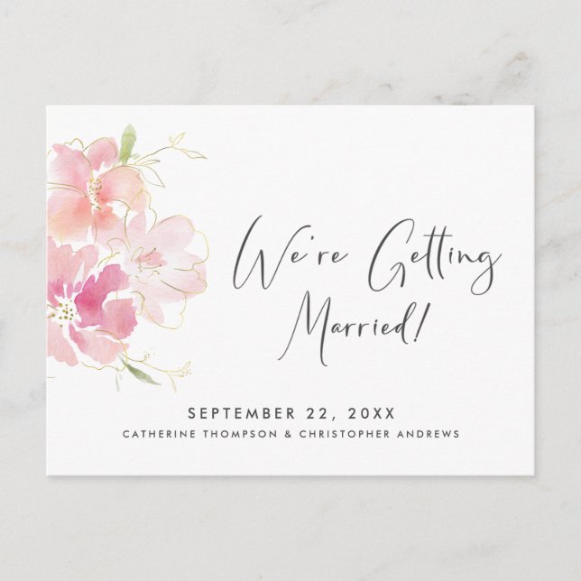 Modern Blush Pink Floral Watercolor Announcement Postcard (Front)