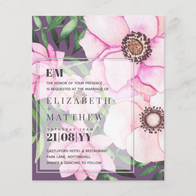 Modern Blush Pink Floral Wedding  - CUSTOM COLORS (Front)