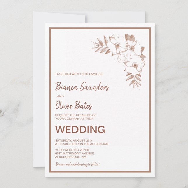 Modern Blush Pink Floral Wedding Invitation (Front)