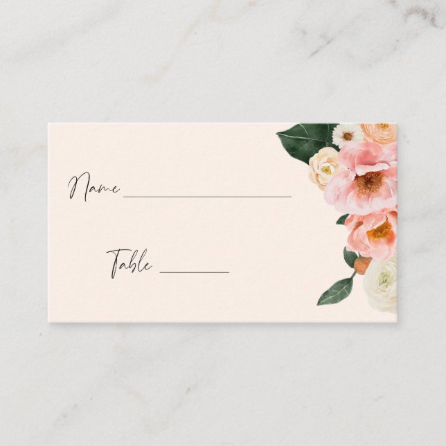 Modern Blush Pink Floral Wedding Place Card (Front)