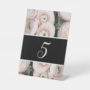 Modern blush pink floral wedding table number pedestal sign