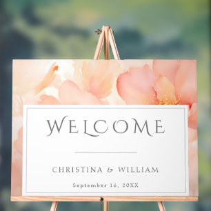 Modern Blush Pink Floral Wedding Welcome Sign