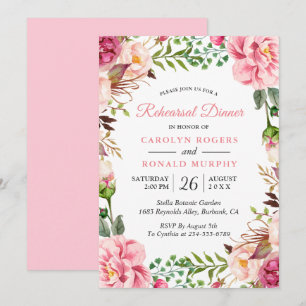Modern Blush Pink Floral Wreath Rehearsal Dinner Invitation