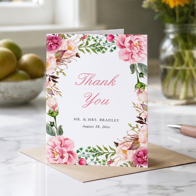 Modern Blush Pink Floral Wreath Thank You Card (Creator Uploaded)