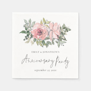 Modern Blush Pink Florals Anniversary Party Napkin