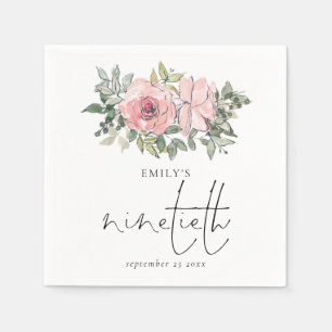 Modern Blush Pink Florals Ninetieth Birthday  Napkin