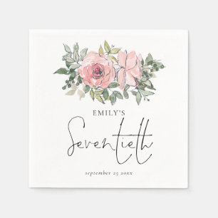 Modern Blush Pink Florals Seventieth Birthday Napkin