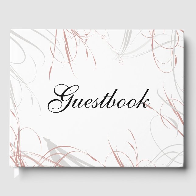 Modern Blush Pink Flourishes Elegant Wedding Guest Book (Front)