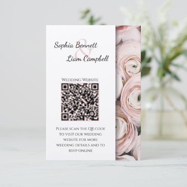 Modern Blush Pink flower elegant script  Enclosure Card (Standing Front)