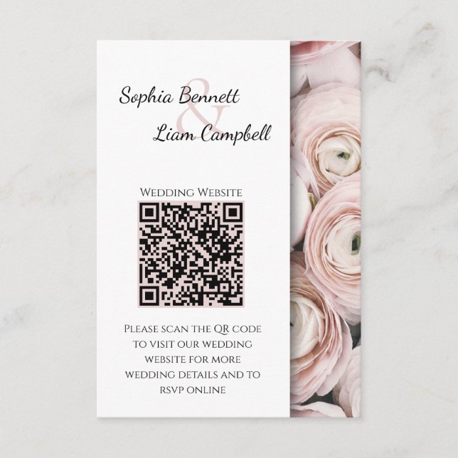 Modern Blush Pink flower elegant script  Enclosure Card (Front)