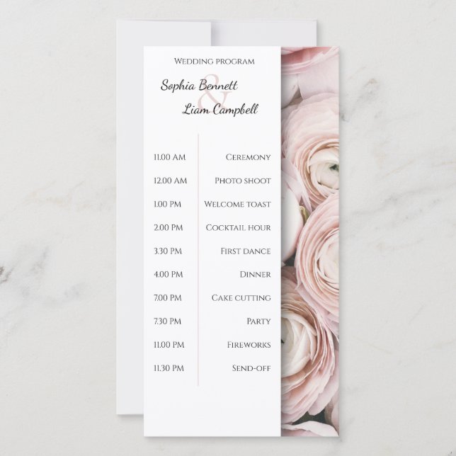 Modern Blush Pink flower elegant wedding program (Front)