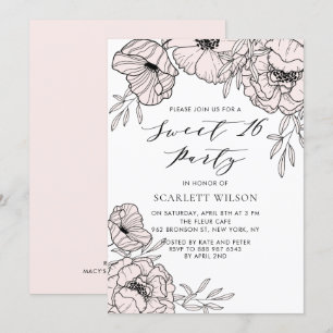 Modern Blush Pink Flower Sweet 16 Party Invitation