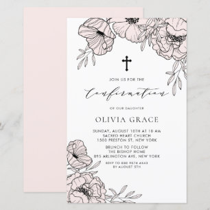 Modern Blush Pink Flowers Confirmation Invitation