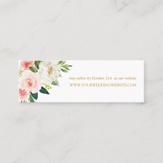 Modern Blush | Pink Flowers Gold Wedding  Website Mini Business Card (Front)
