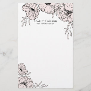 Modern Blush Pink Flowers Personalised Stationery