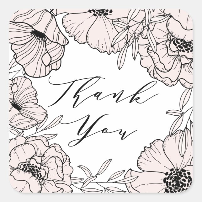 Modern Blush Pink Flowers Thank You Sticker (Front)