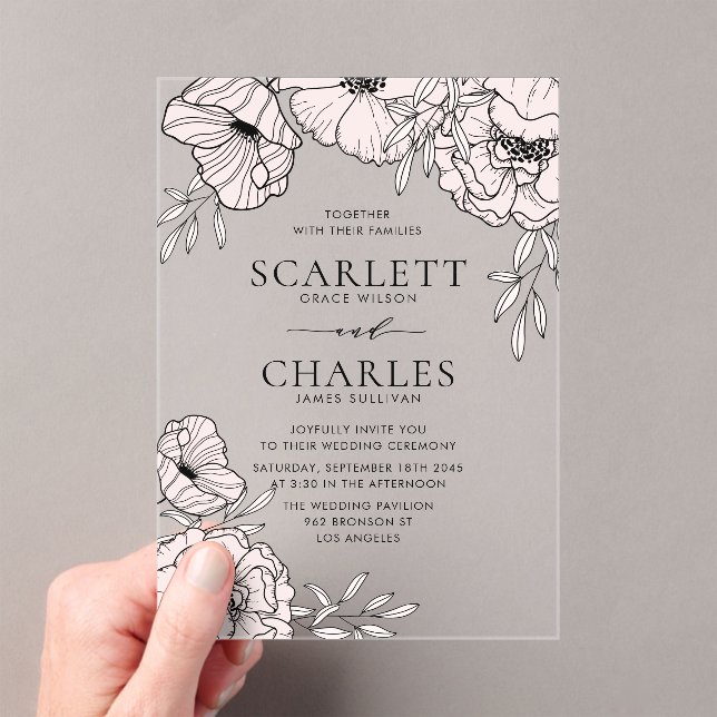 Modern Blush Pink Flowers Wedding Acrylic Invitations (Insitu (Handheld))