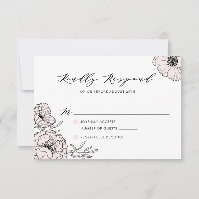 Modern Blush Pink Flowers Wedding RSVP Card (Front)