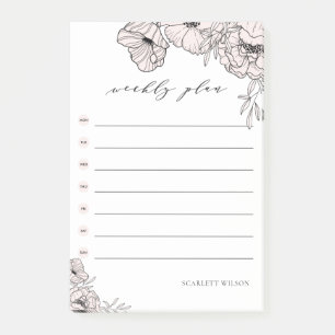 Modern Blush Pink Flowers Weekly Plan Notes