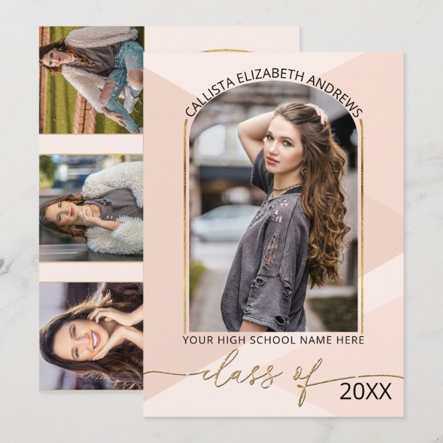 Modern Blush Pink Geometric Photo Graduation Announcement (Front/Back)