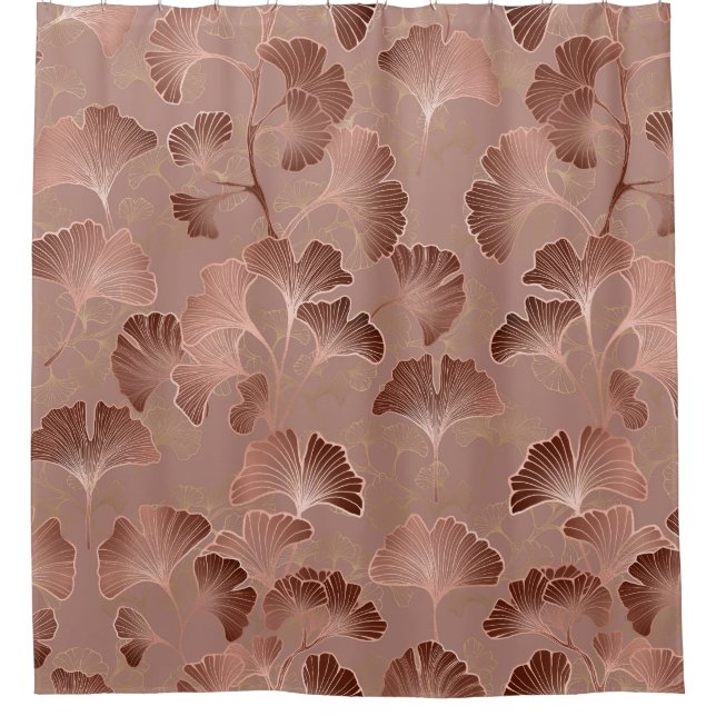 Modern Blush Pink Ginkgo Leaf Luxury Pattern Shower Curtain (Front)